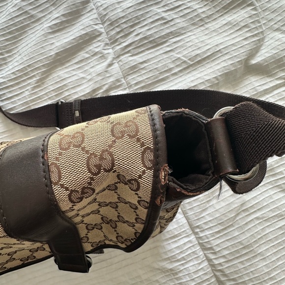 GUCCI GG CANVAS LEATHER MESSENGER BAG BROWN UNISEX ITALY - Picture 6 of 7